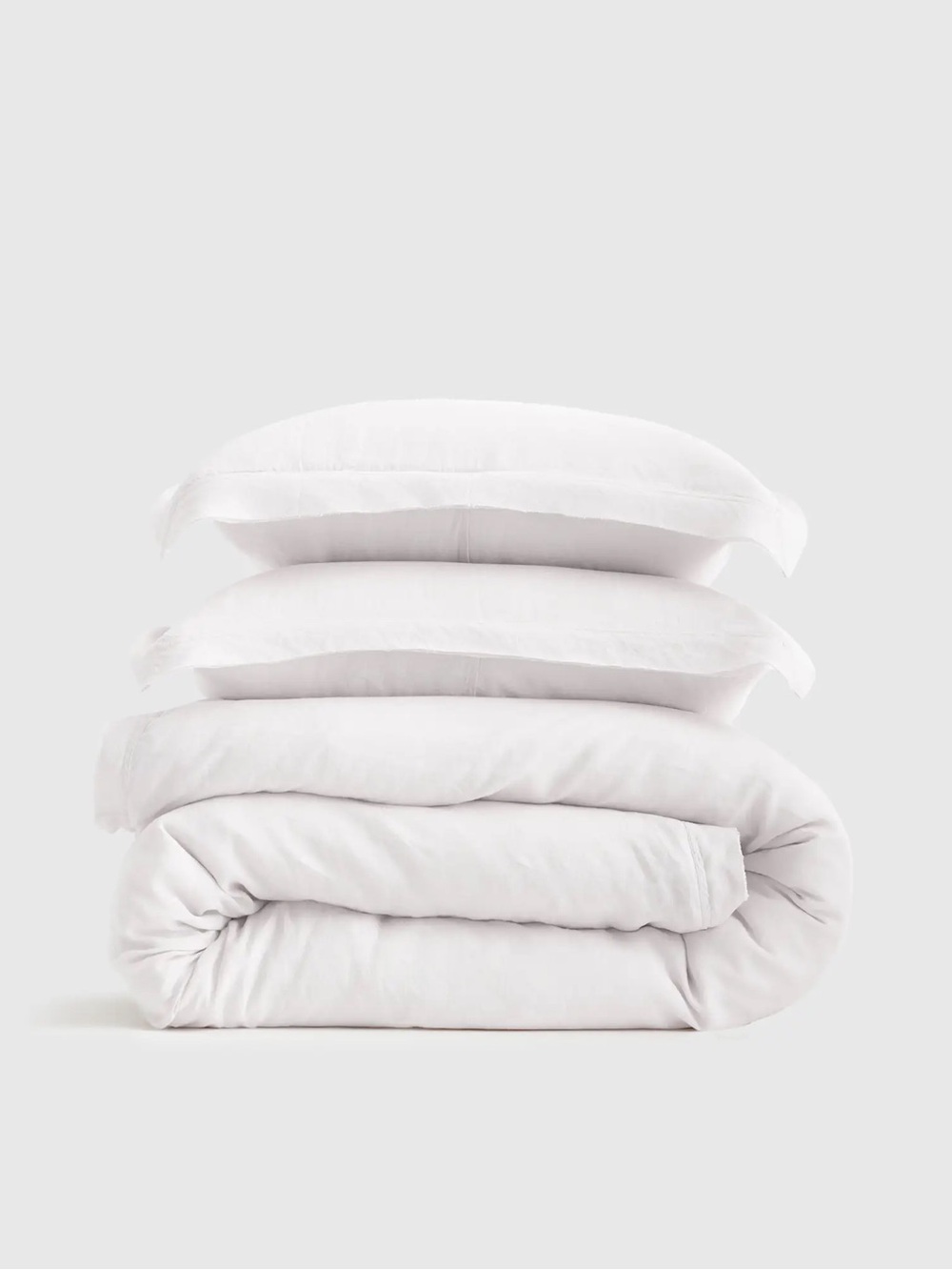 Quince European Linen Double Flange Duvet Cover Set White King/Cal King